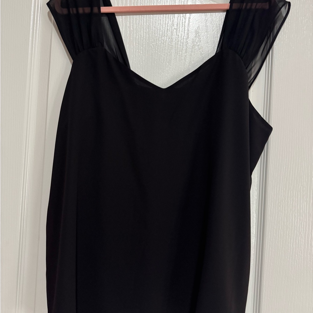 Calvin Klein Black V-Neck Blouse with Sheer Accents